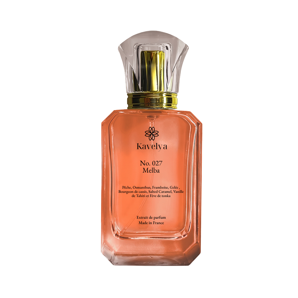 Melba 027 parfum haut de gamme pêche osmanthus framboise sillage gourmand longue tenue Made in France