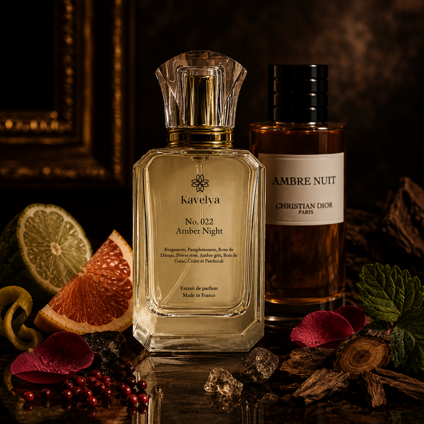 Flacon Amber Night 022 extrait de parfum 35% ambre rose de Damas musc Made in France