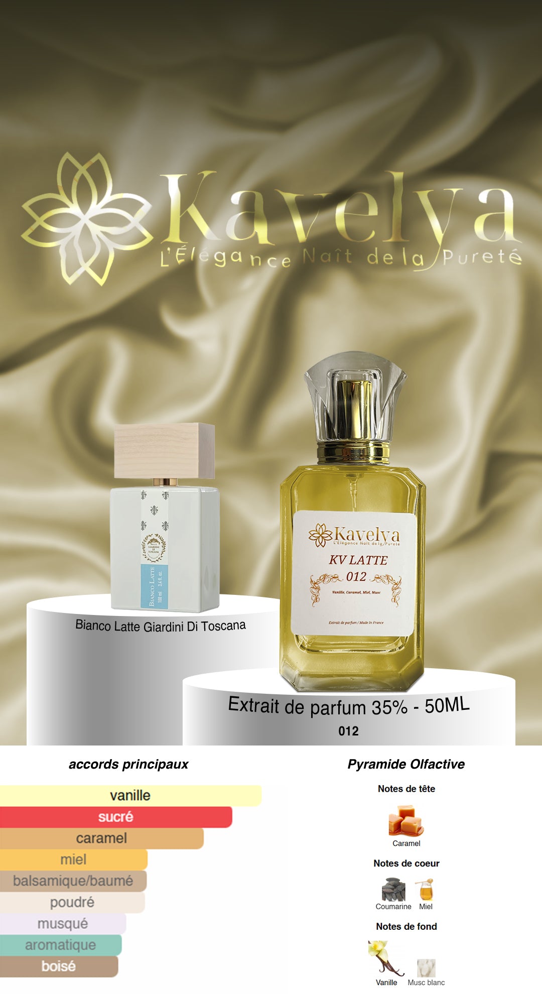 KV Latte 012 extrait de parfum vanillé mixte Kavelya Made in France - Bianco latte 