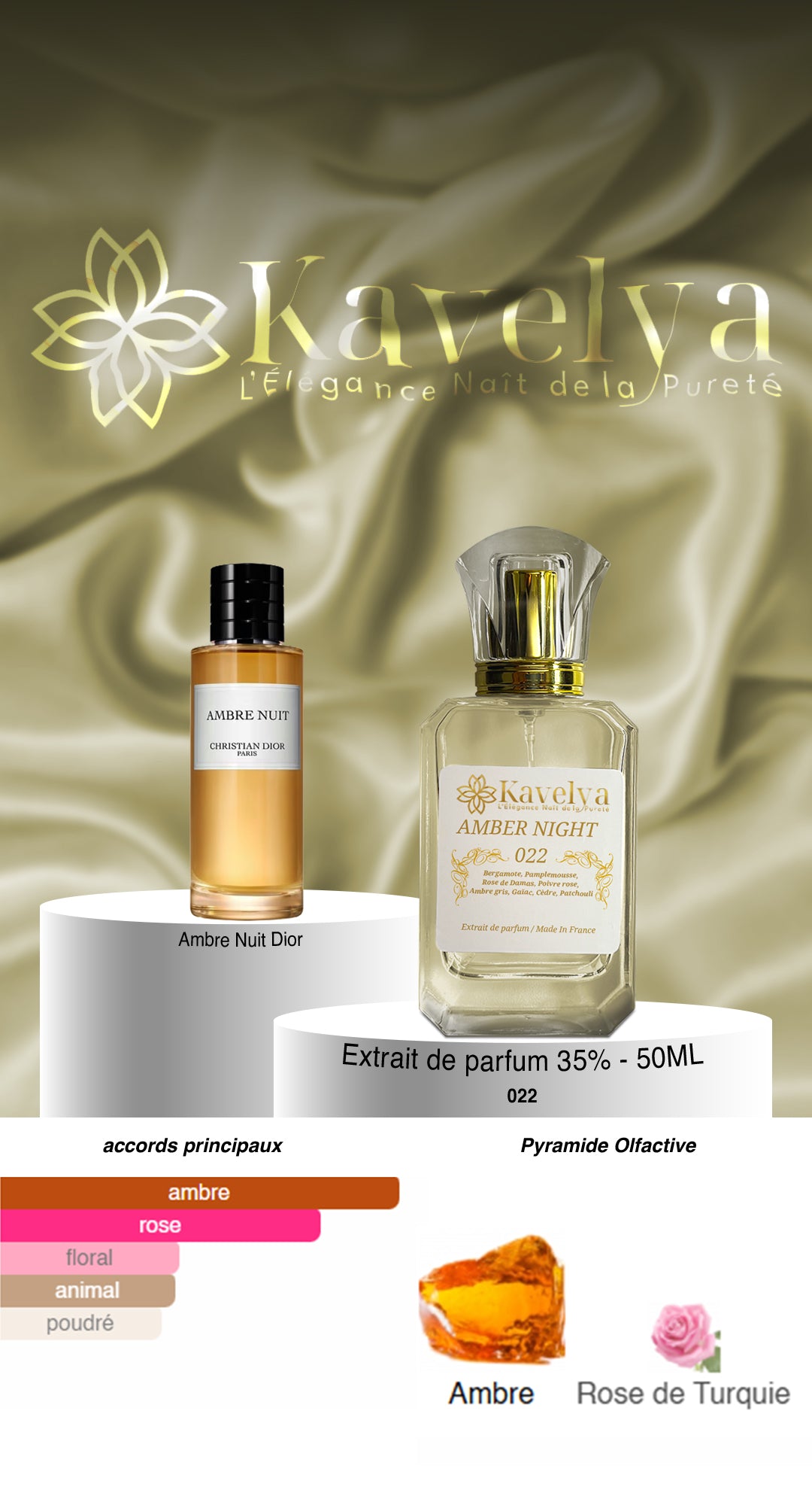 Amber Night 022 extrait de parfum ambrée mixte Kavelya Made in France