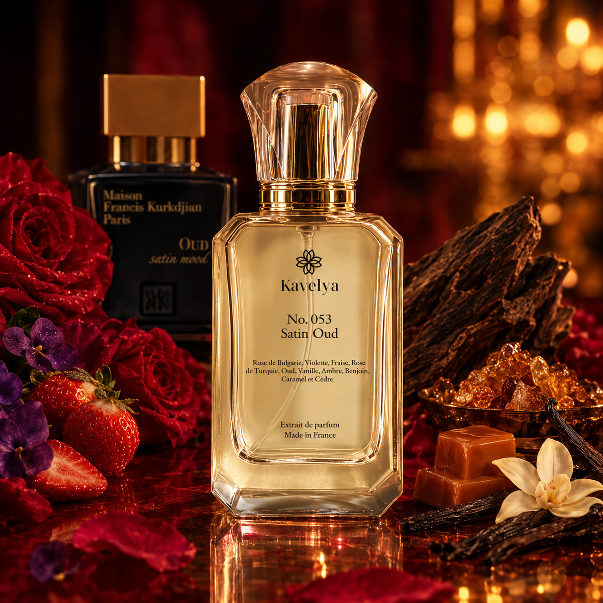 Parfum Satin Oud 053 inspiré de Oud Satin Mood – Fragrance mixte à la rose, au oud et à la vanille