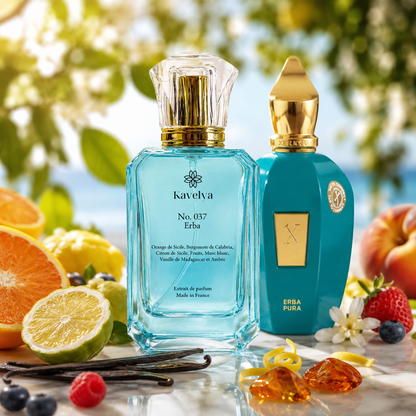 Flacon Erba 037 extrait de parfum 35% orange de Sicile bergamote citron notes fruitées Made in France