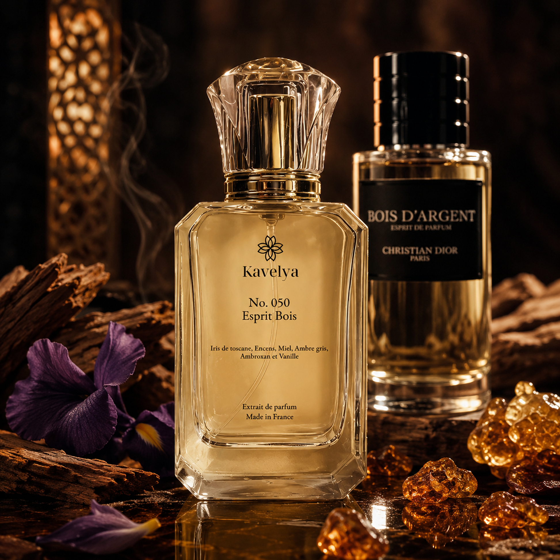 Flacon Esprit Bois 050 extrait de parfum 35% iris encens vanille notes ambrées boisées Made in France