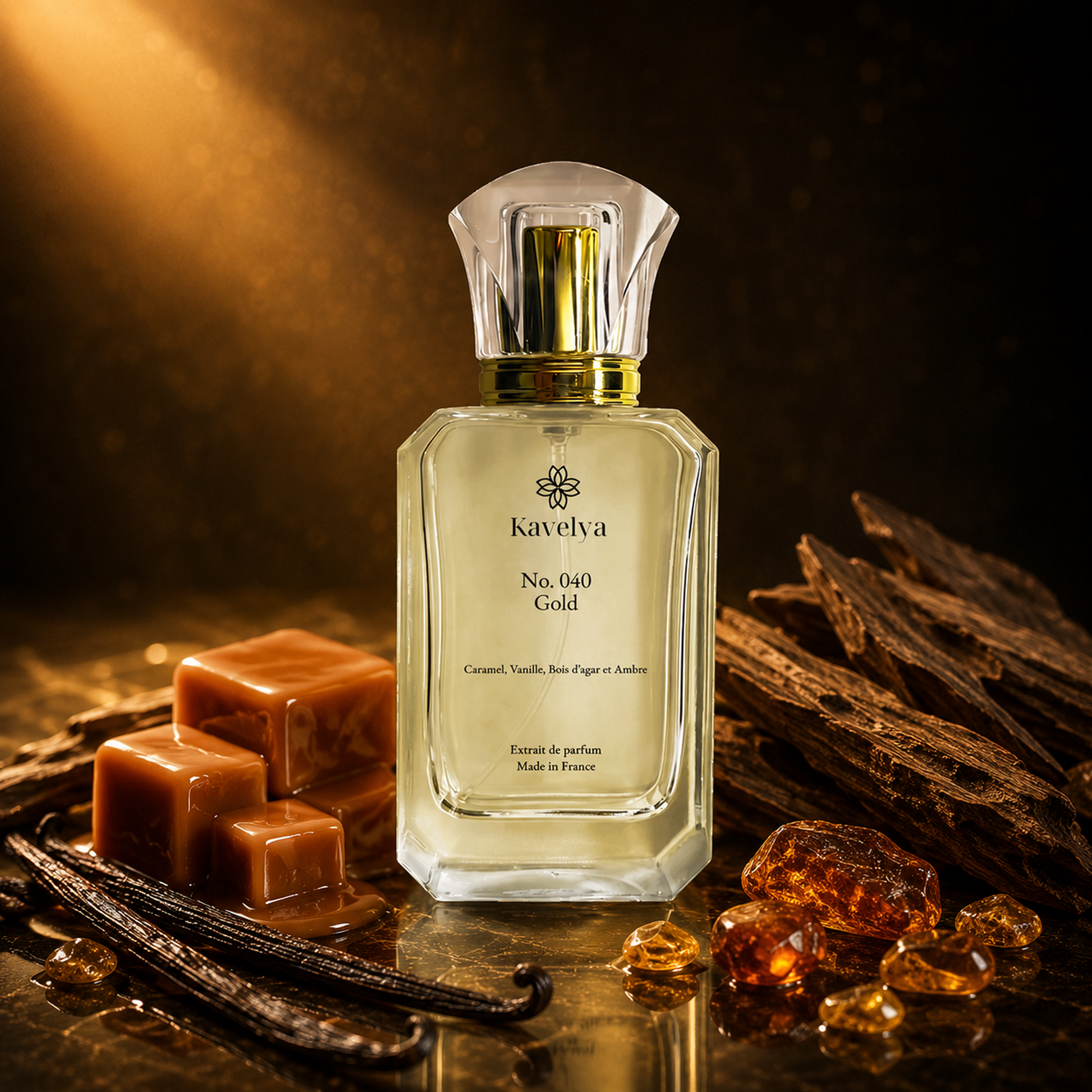 Packaging Gold 040 parfum de luxe Made in France fragrance gourmande vanillée ambrée élégante