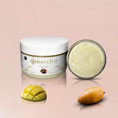 Gommage corps mangue KAVELYA – exfoliant et hydratant, peau douce et parfumée, 200 mL, naturel et riche en beurre de karité et huile d’amande douce