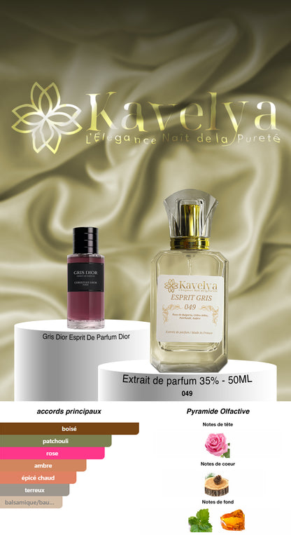 Esprit Gris 049 extrait de parfum boisé mixte Kavelya Made in France