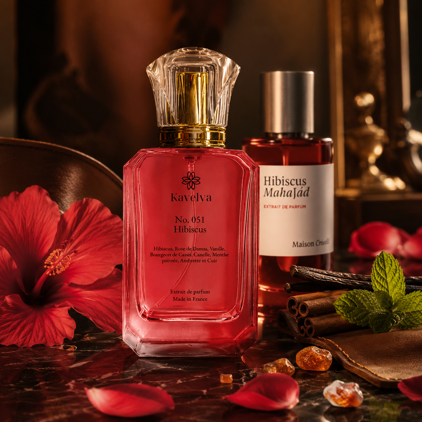 Hibiscus 051 extrait de parfum 35% hibiscus rose vanille notes florales élégantes Made in France