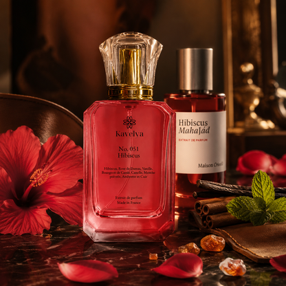 Hibiscus 051 extrait de parfum 35% hibiscus rose vanille notes florales élégantes Made in France