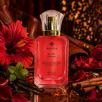 Packaging Hibiscus 051 parfum de luxe Made in France fragrance florale rosée vanillée captivante