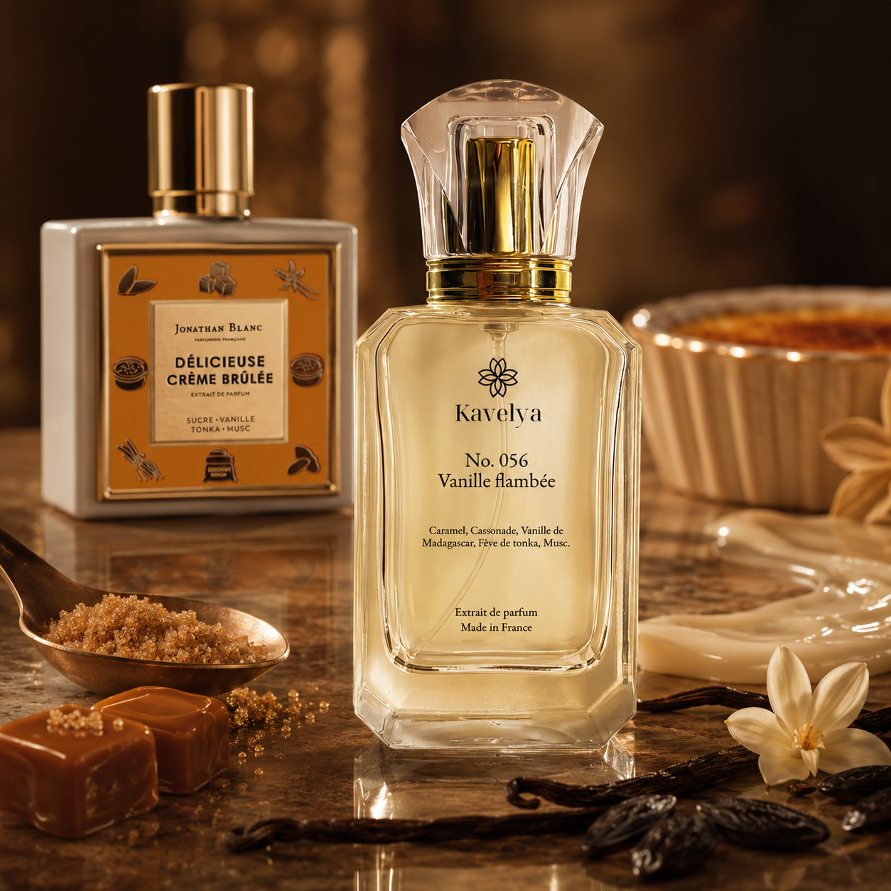 Flacon Vanille Flambée 056 extrait de parfum 35% vanille de Madagascar caramel fève de tonka musc Made in France