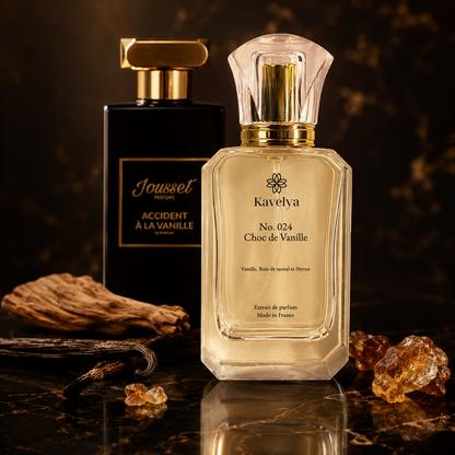 Flacon Choc de Vanille 024 extrait de parfum 35% triple vanille bois de santal styrax Made in France