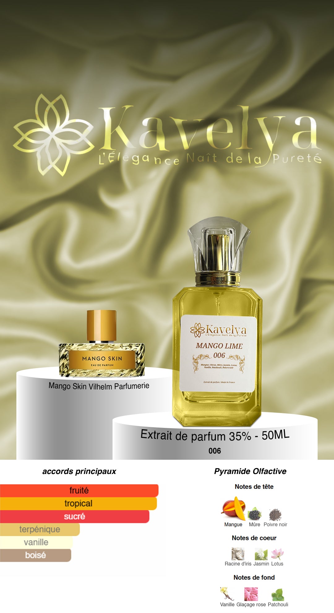 Mango Lime 006 extrait de parfum fruité mixte Kavelya Made in France