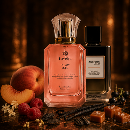 Flacon Melba 027 extrait de parfum 35% pêche osmanthus framboise notes fruitées Made in France