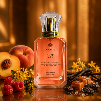 Packaging Melba 027 parfum de luxe Made in France fragrance fruitée gourmande élégante