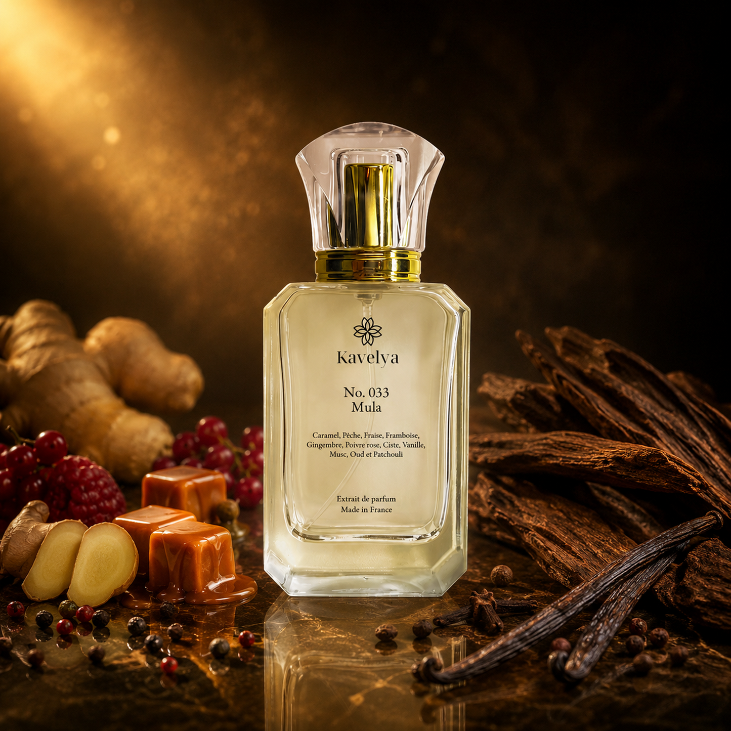 Packaging Mula 033 parfum de luxe Made in France fragrance gourmande fruitée boisée élégante