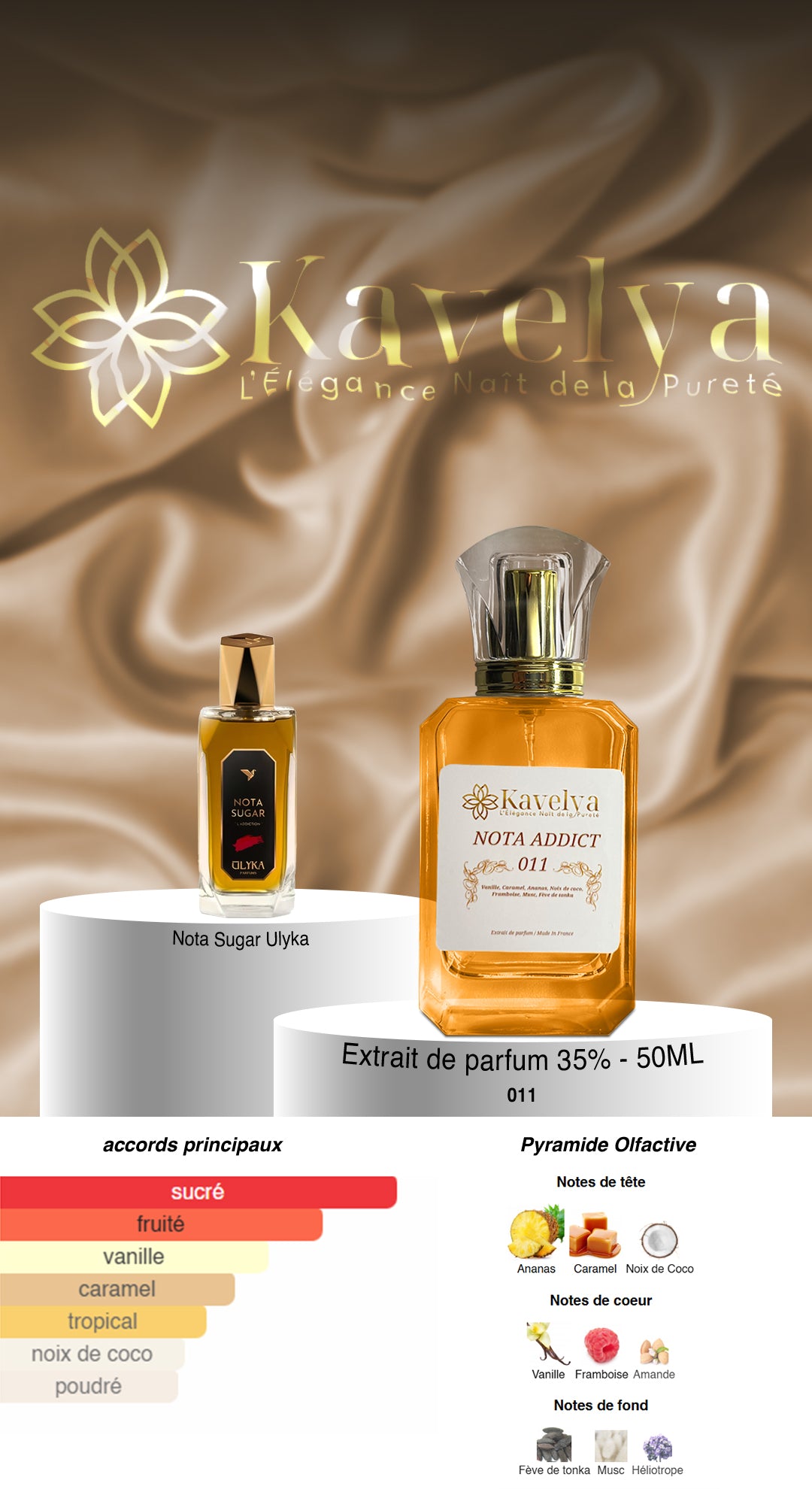 Parfum Nota Addict 011 extrait de parfum vanillé fruité gourmand made in France KAVELYA