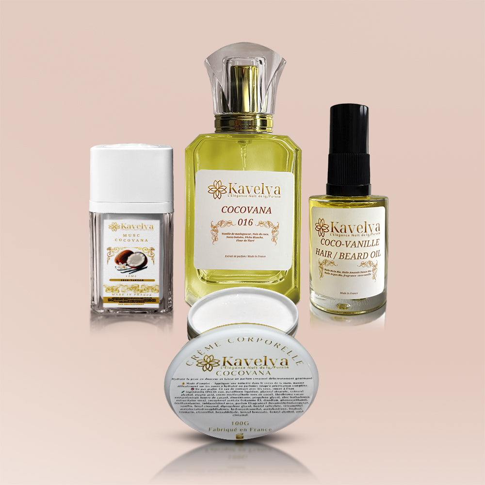 Produit coco-vanille, cocovana, odeur exotique et gourmande 