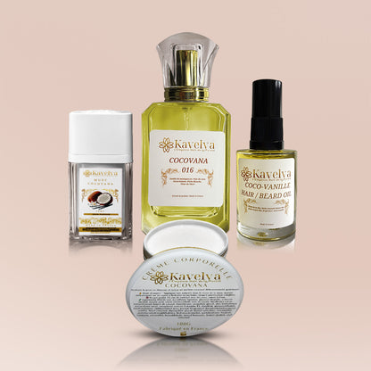 Produit coco-vanille, cocovana, odeur exotique et gourmande 