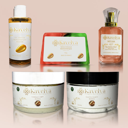 Produit tropical, odeur à la mangue, odeur à la pêche, produit KAVELYA 