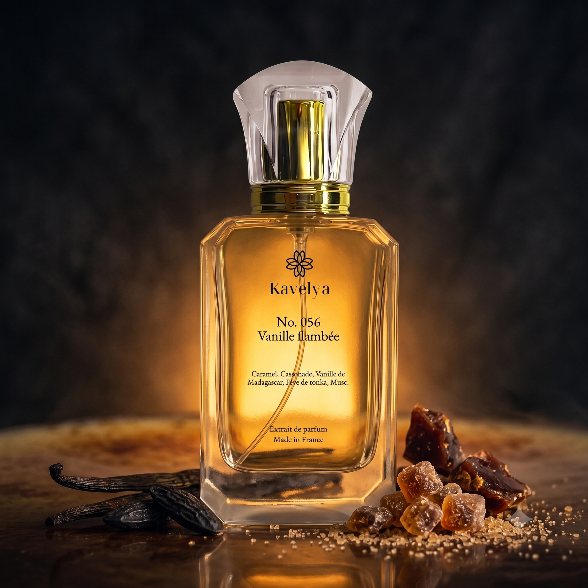 Packaging Vanille Flambée 056 parfum de luxe Made in France fragrance gourmande vanillée caramélisée