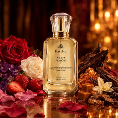 Extrait de parfum Satin Oud 053 fabriqué en France – Parfum oriental sensuel pour homme et femme
