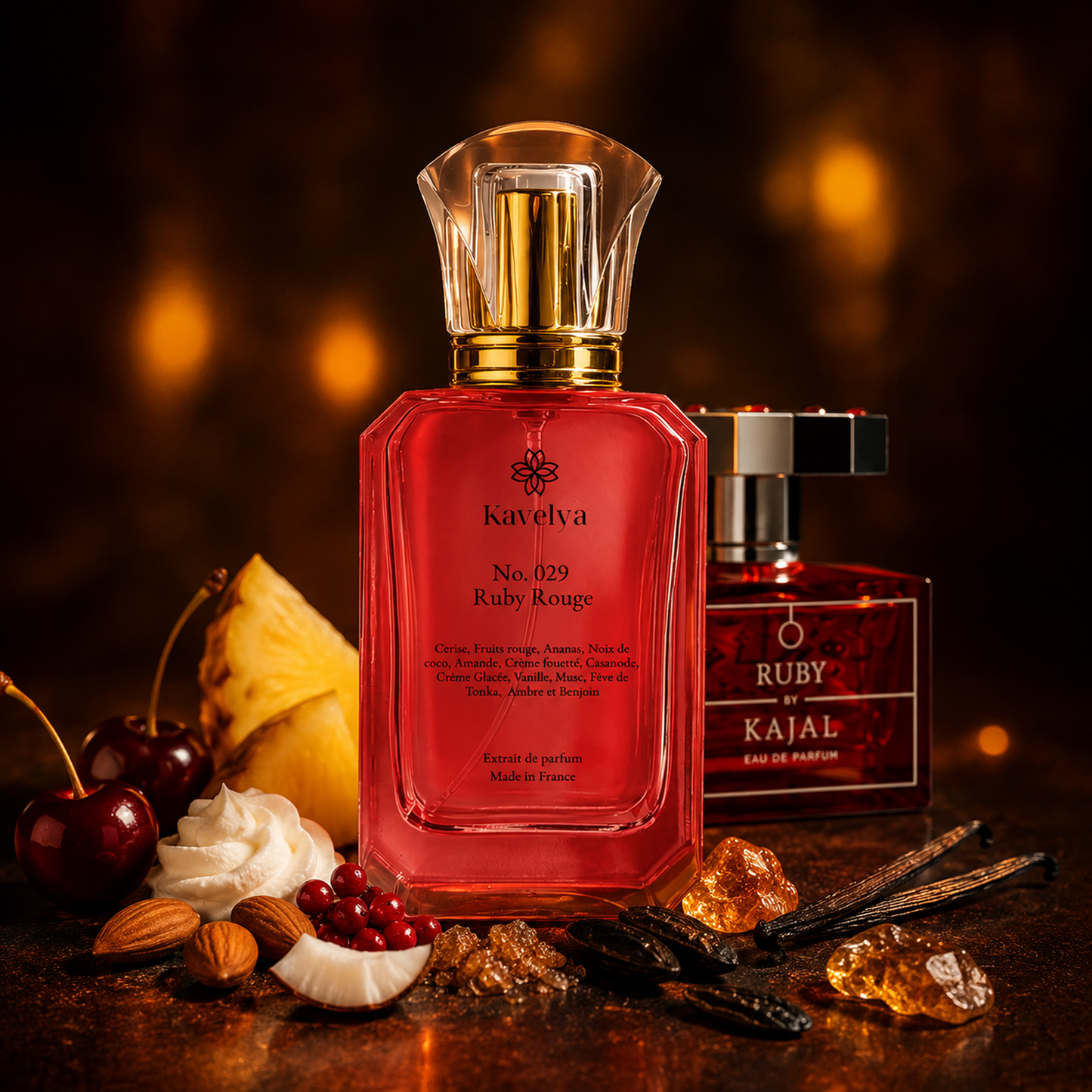 Flacon Ruby Rouge 029 extrait de parfum 35% cerise ananas noix de coco Made in France