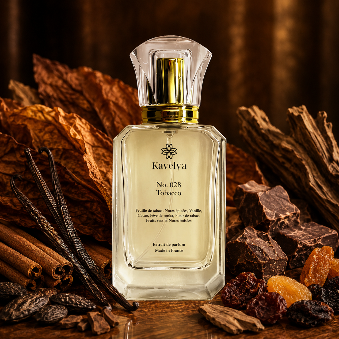 Flacon Tobacco 028 extrait de parfum 35% tabac vanille notes épicées boisées Made in France