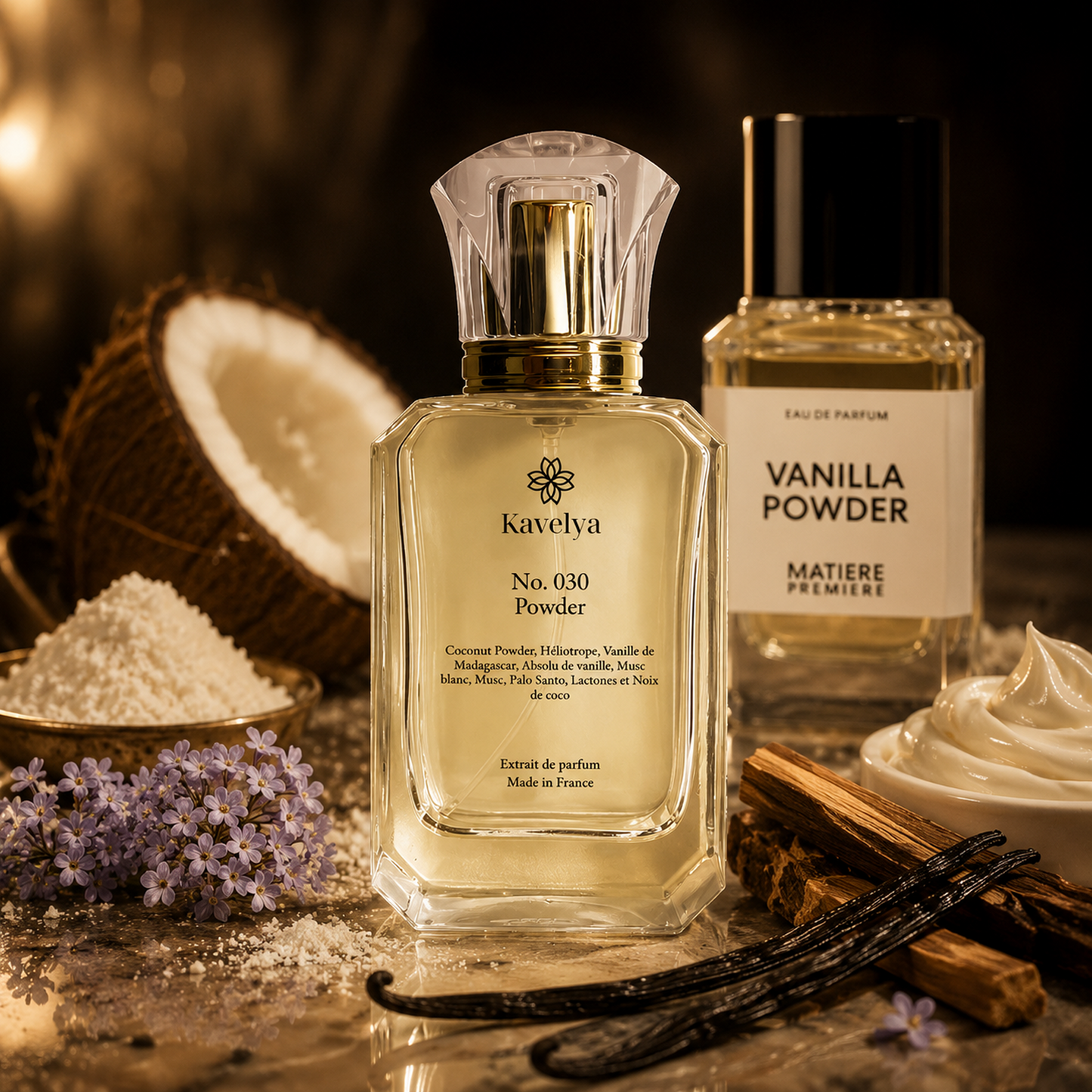 Flacon Powder 030 extrait de parfum 35% coconut powder héliotrope vanille Made in France