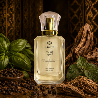 Packaging Impérial 043 parfum de luxe Made in France fragrance boisée épicée orientale élégante