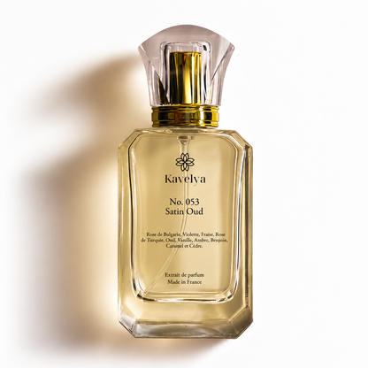 Satin Oud 053 – Extrait de parfum mixte oriental boisé à 35 % de concentration, longue tenue